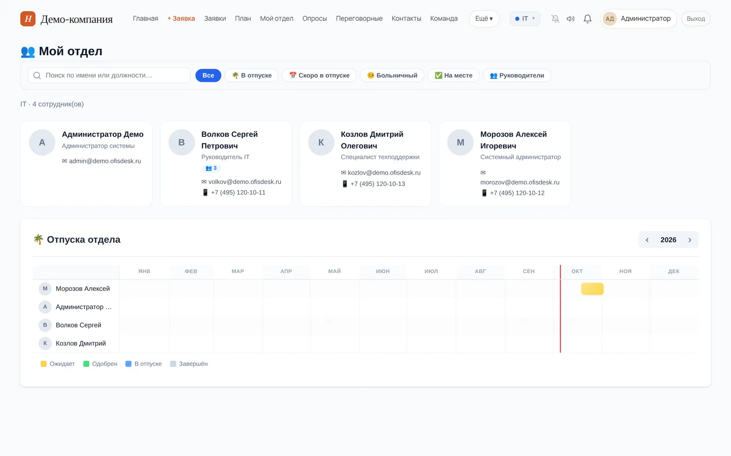 Календарь отпусков отдела